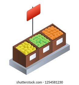 Supermarket fruit box icon. Isometric of supermarket fruit box vector icon for web design isolated on white background