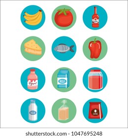 supermarket groceries set icons