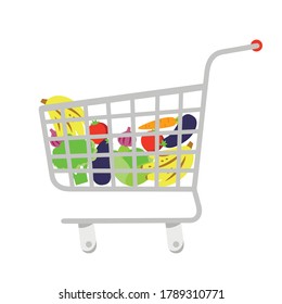Supermarket grocery cart on white isolated background. Vector flat illustration for a store, online shopping, food ordering applications. For web design and print.