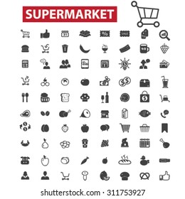 supermarket, grocery store black isolated concept icons, illustrations set. Flat design vector for web, infographics, apps, mobile phone servces