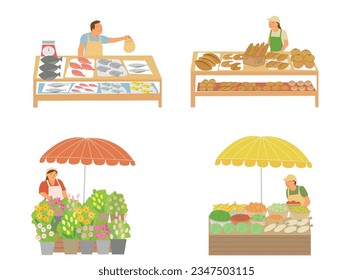 Supermarket.  Grocery store. Fishmonger, flower shop and others.