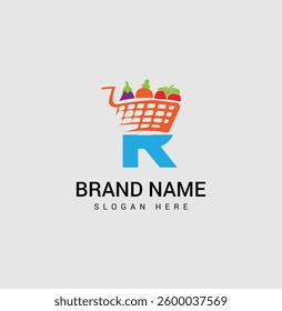 Supermarket And Grocery Store Logo – Shopping Cart with Letter R
