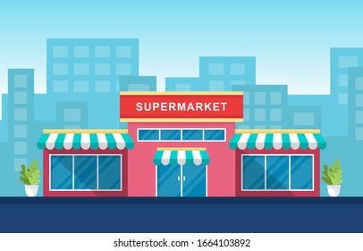 Supermarkt Lebensmittelgeschäft Einzelhandel Einkaufsgeschäft Mall City Building Illustration