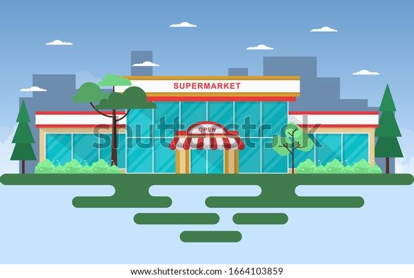 Supermarket Grocery Store Retail Shop Mall\
City Building Flat\
Illustration