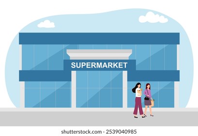 Supermercado mercearia loja varejo shopping em design plano.
