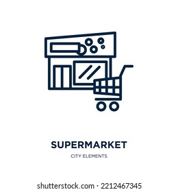 supermarket icon from city elements collection. Thin linear supermarket, shop, store outline icon isolated on white background. Line vector supermarket sign, symbol for web and mobile