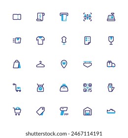 Colección de iconos de supermercado. Pixel Perfect Shopping Icono 2D de estilo de color seminegrita
