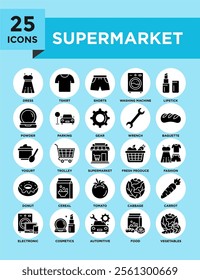 Supermarket icon collection set. Containing design retail, store, shop, food, sale, shelf, grocery