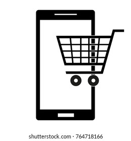 supermarket icon in the phone on a white background