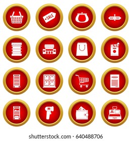 Supermarket icon red circle set isolated on white background