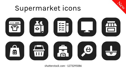  supermarket icon set. 10 filled supermarket icons. Simple modern icons about  - Online shop, Shopping bag, Shopping list, Store, Shopping basket, Bag, Basket