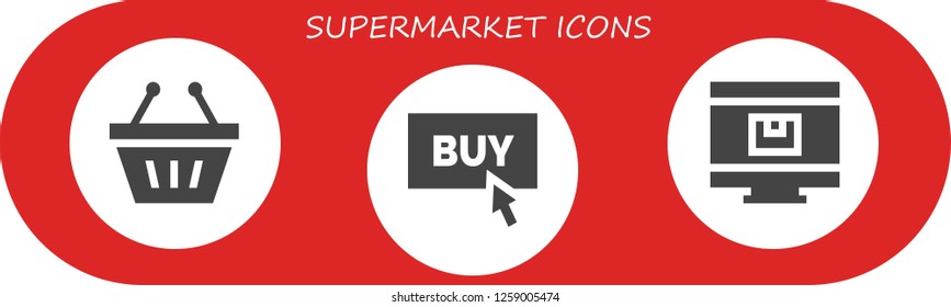  supermarket icon set. 3 filled supermarket icons. Simple modern icons about  - Shopping basket, Buy, Online shop