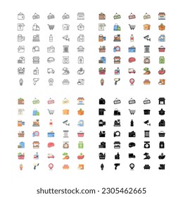 Supermarket Icon Set In 4 Style