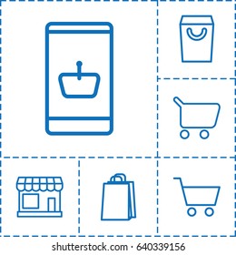 Supermarket icon. set of 6 supermarket outline icons such as store, shopping bag, shopping cart