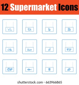 Supermarket icon set. Blue frame design. Vector illustration.