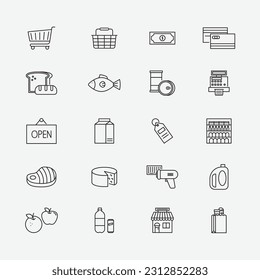 Supermarket icon set collection, simple editable design.