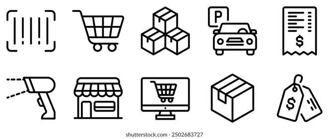 Supermarket Icon Set Comprehensive Line Style Collection for Retail and Shopping