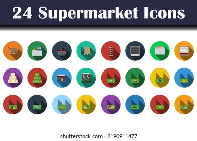 Supermarket Icon Set. Flat Design With Long Shadow. Vector illustration.
