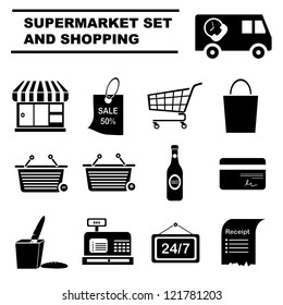 supermarket icon set and shopping set