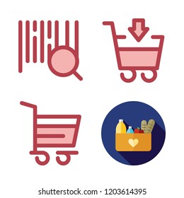 supermarket icon set. vector set about barcode, shopping cart and groceries icons set.