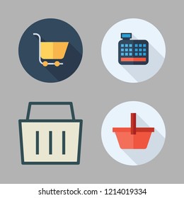 supermarket icon set. vector set about cashier, shopping basket, carts and upermarket icons set.