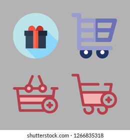 supermarket icon set. vector set about supermarket gift, shopping cart and shopping basket icons set.