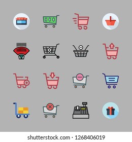 supermarket icon set. vector set about shopping cart, trolley, cash register and supermarkets icons set.