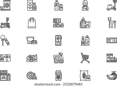 Supermarket icons collection is a vector illustration with editable stroke.