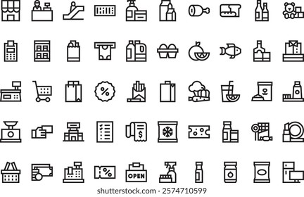 Supermarket icons High-Quality Vector Icons Collection with Editable Stroke. Ideal for Professional and Creative Projects