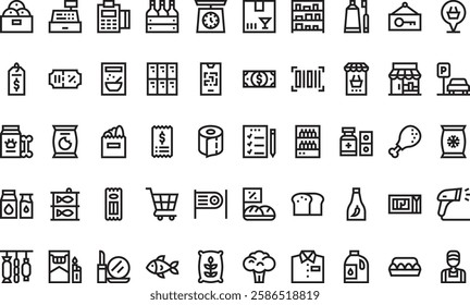 Supermarket icons High-Quality Vector Icons Collection with Editable Stroke. Ideal for Professional and Creative Projects.