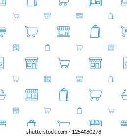 supermarket icons pattern seamless white background. Included editable outline store, shopping cart, storage, shopping bag, online shopping icons. supermarket icons for web and mobile.