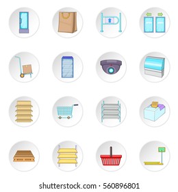 Supermarket icons set. Cartoon illustration of 16 supermarket vector icons for web