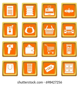 Supermarket icons set in orange color isolated vector illustration for web and any design