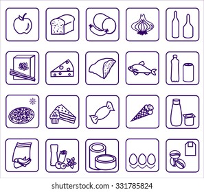 Supermarket icons. Signs for products on white background. EPS 10