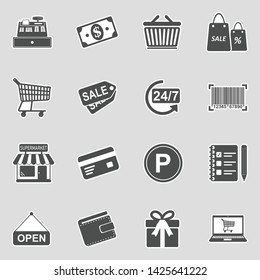 Supermarket Icons. Sticker Design. Vector Illustration.