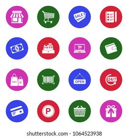 Supermarket Icons. White Flat Design In Circle. Vector Illustration. 