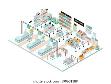 Supermarket Interior 3d Stock Vectors Images Vector Art