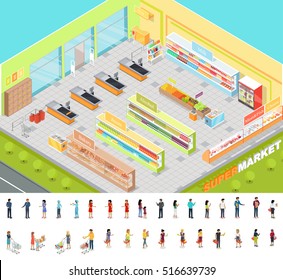 Supermarket Interior Isometric Projection 3d Illustration Stock Vector ...