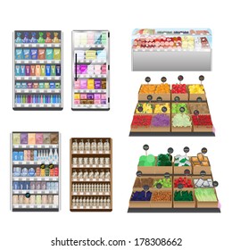 Supermarket Interior Set - Isolated On White Background - Vector Illustration, Graphic Design Editable For Your Design