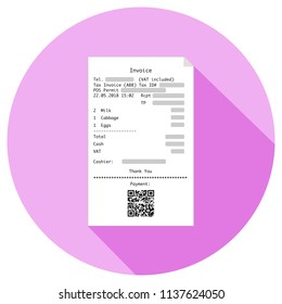 Supermarket invoice or pay slip with qr code give more information or offer an online payment. Flat design. (Replace the QR code with yours).