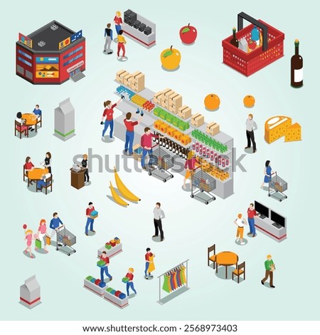 Supermarket Isometric Flowchart concept modern 