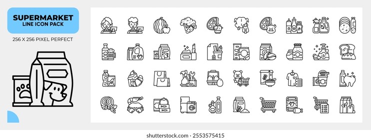 Supermarket Line Icons Pack, Contain Such as Meat, Fish, Vegetables, Electronic and More