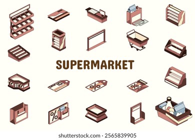 Supermarket Lineal Color Vector Illustration Icon Sticker Set Design Materials