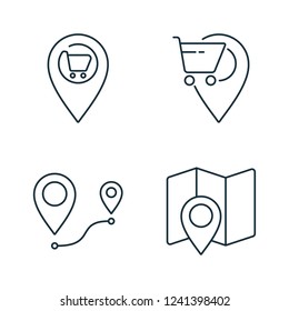 supermarket location and route thin line icons set on white background