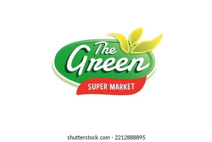 Supermarket Logo. cyrcle fresh logo for green store with leafes and