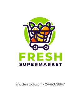 Supermarkt-Logo mit Obst in einem Warenkorb-Logo