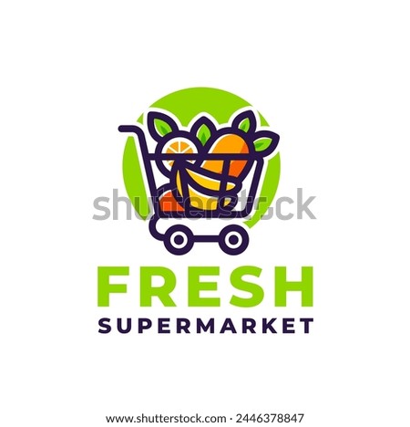 Supermarket Logo with fruit inside a shopping cart logo