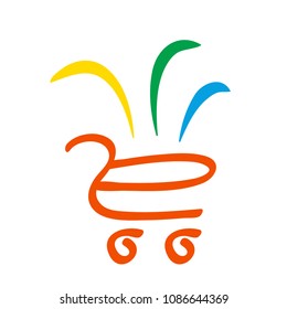 Supermarket logo store different goods in basket. Vector illustration.