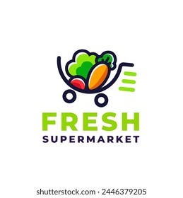 Supermarkt-Logo mit Gemüse in einem Warenkorb-Logo