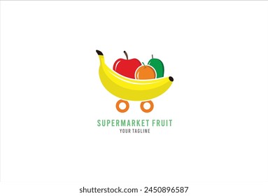 Supermarket Logo with vegetables inside a shopping cart logo